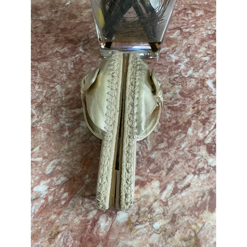 New Kate Spade Saltie Shore Gold Leather Flat Espadrille Sandal Size 6.5B, $128
